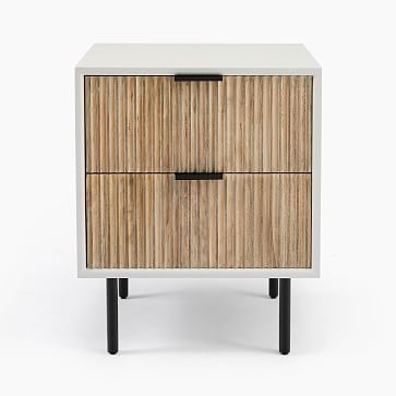Quinn (21") Wood Storage Nightstand, White + Rubberwood, Dark Bronze, Set of 2 - Image 0