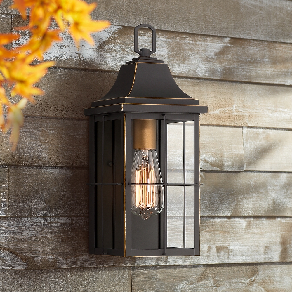 John Timberland Sunderland 15" High Black Warm Gold Outdoor Wall Light - Image 0