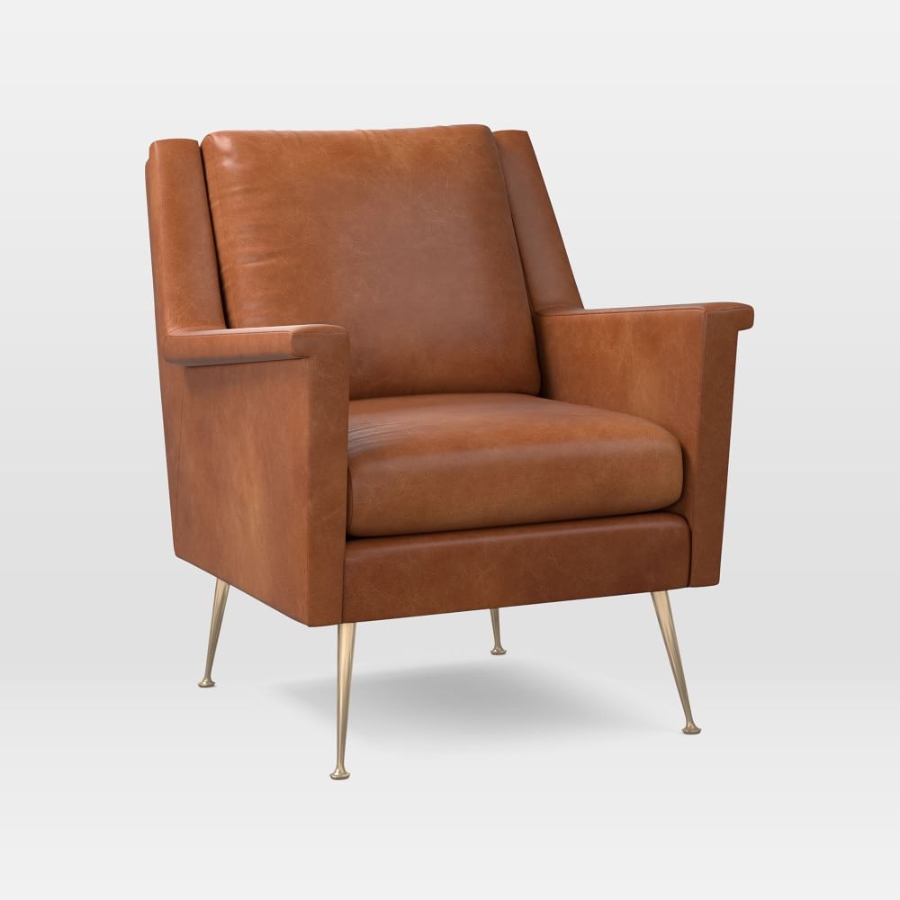Carlo Mid-Century Chair, Poly, Vegan Leather, Saddle, Brass - Image 0