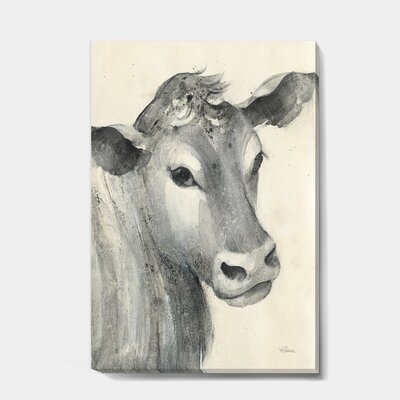Cow Farmhouse Animal in Black and White - Wrapped Canvas Painting Print - Image 0