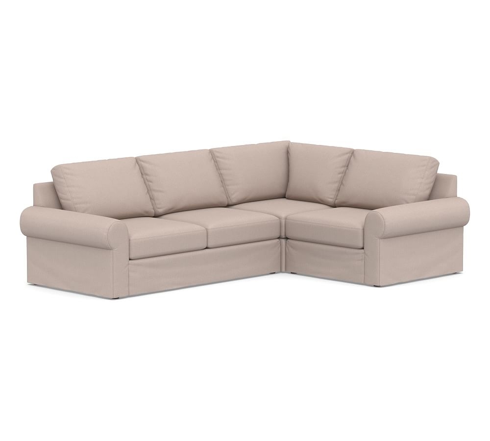 Big Sur Roll Arm Slipcovered Left Arm 3-Piece Corner Sectional, Down Blend Wrapped Cushions, Performance Heathered Tweed Desert - Image 0
