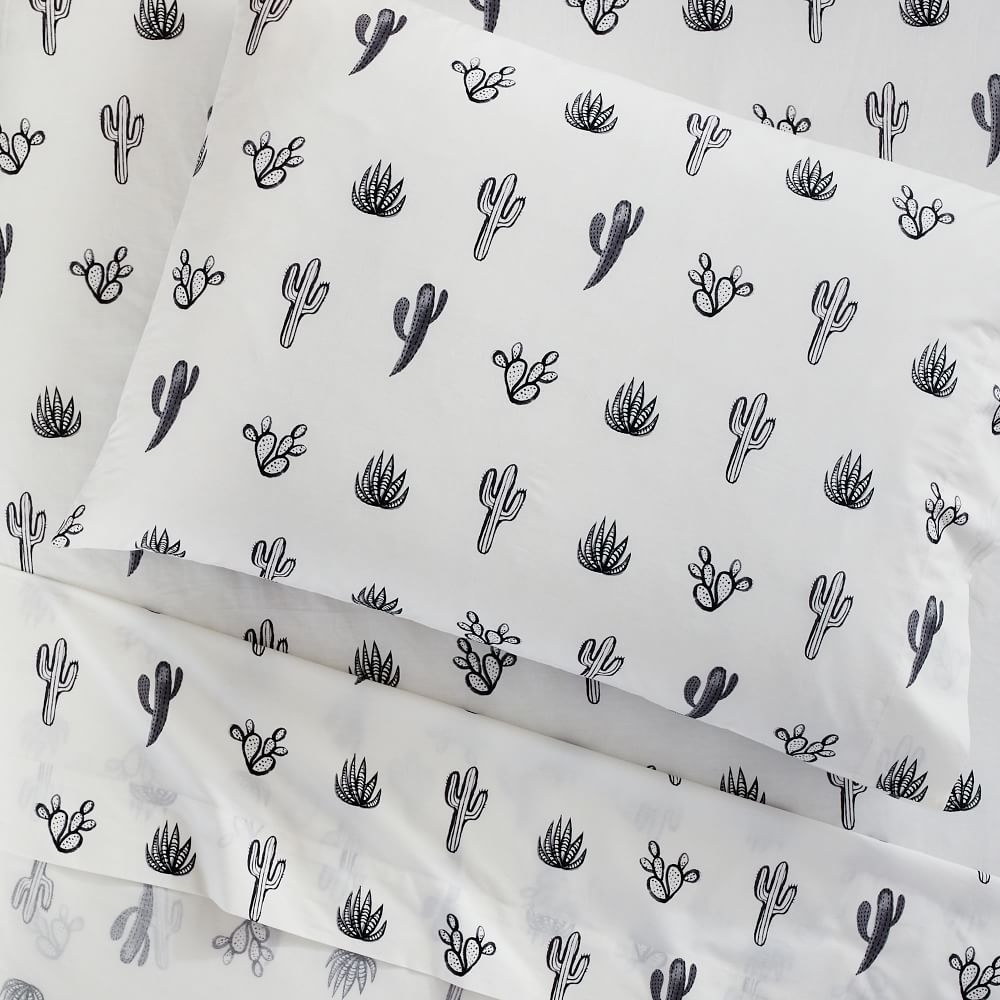 Cactus Sheet Set Standard Pillowcase, Black and White, WE Kids - Image 0