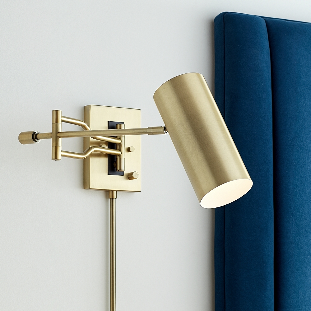 Kaylie Warm Brass Cylinder Shade Swing Arm Wall Lamp - Style # 78V19 - Image 0