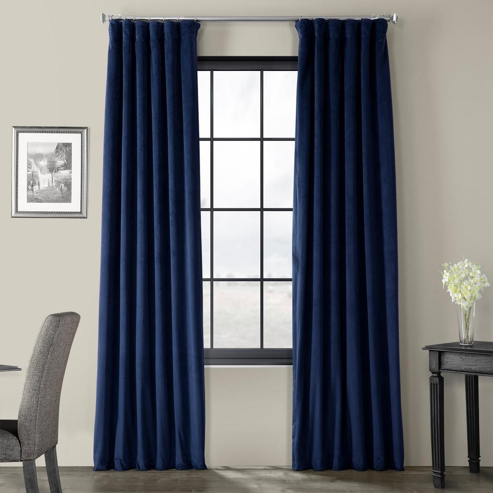 Exclusive Fabrics & Furnishings Signature Union Blue Blackout Velvet Curtain - 50 in. W x 96 in. L - Image 0
