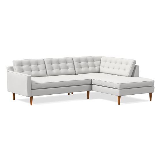 Drake Midcentury 2-Seat Left Arm 2-Piece Terminal Chaise Sectional, Performance Washed Canvas, Stone White, Pecan - Image 0