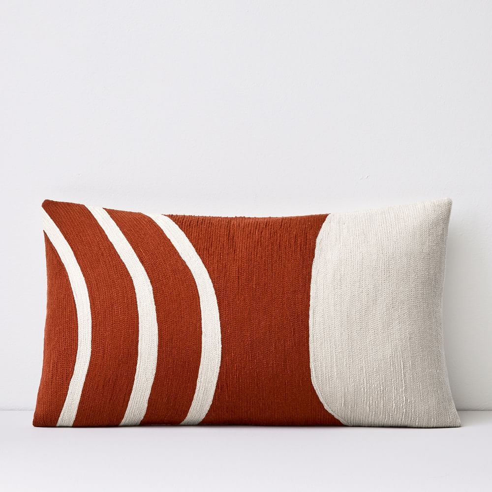 Crewel Rounded Pillow Cover, Copper, 12"x21" - Image 0