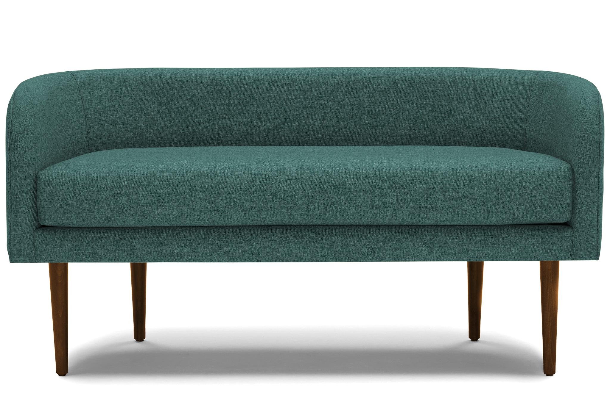 Green Elsie Mid Century Modern Bench - Essence Aqua - Mocha - Image 0