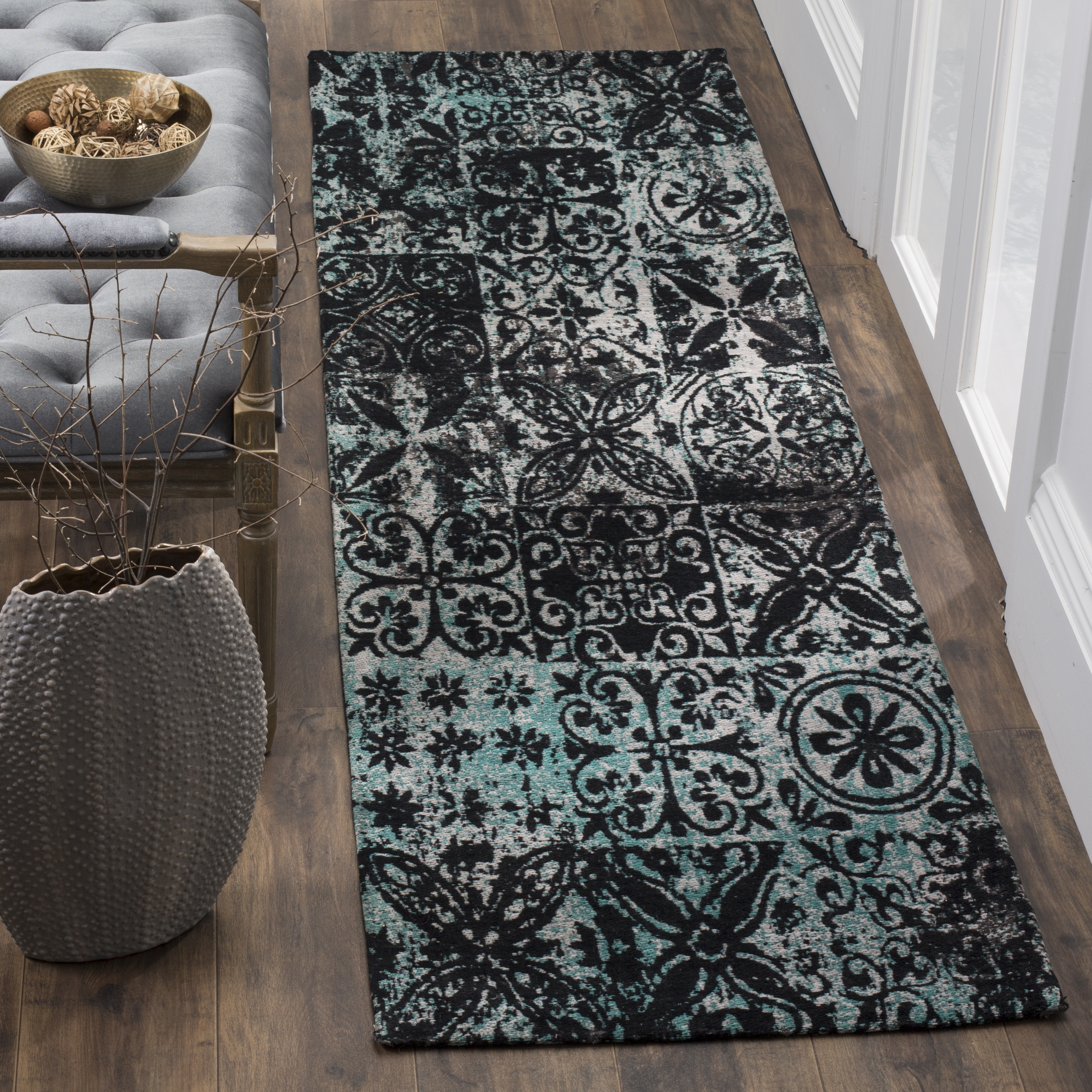 Arlo Home Woven Area Rug, CLV221A, Teal/Black,  2' 3" X 8' - Image 1