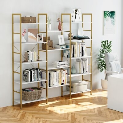 Triple Wide 5-Tier Bookcase, Large Etagere Bookshelf Industrial Open Storage Display Shelves Organizer, White - Image 0