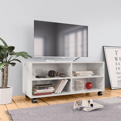 Ebern Designs TV Cabinet With Castors High Gloss White 35.4"X13.8"X13.8" Chipboard - Image 0
