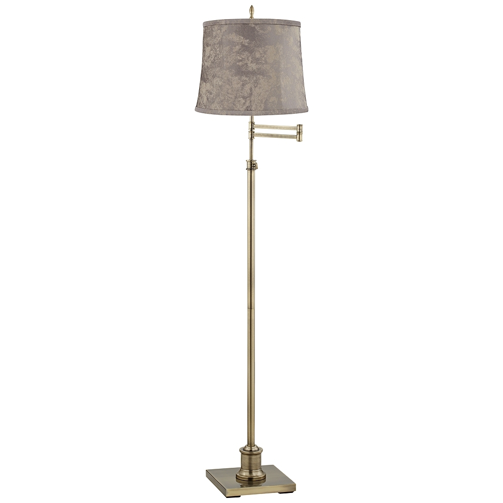Westbury Antique Brass Swing Arm Floor Lamp with Nagano Gray Shade - Image 0
