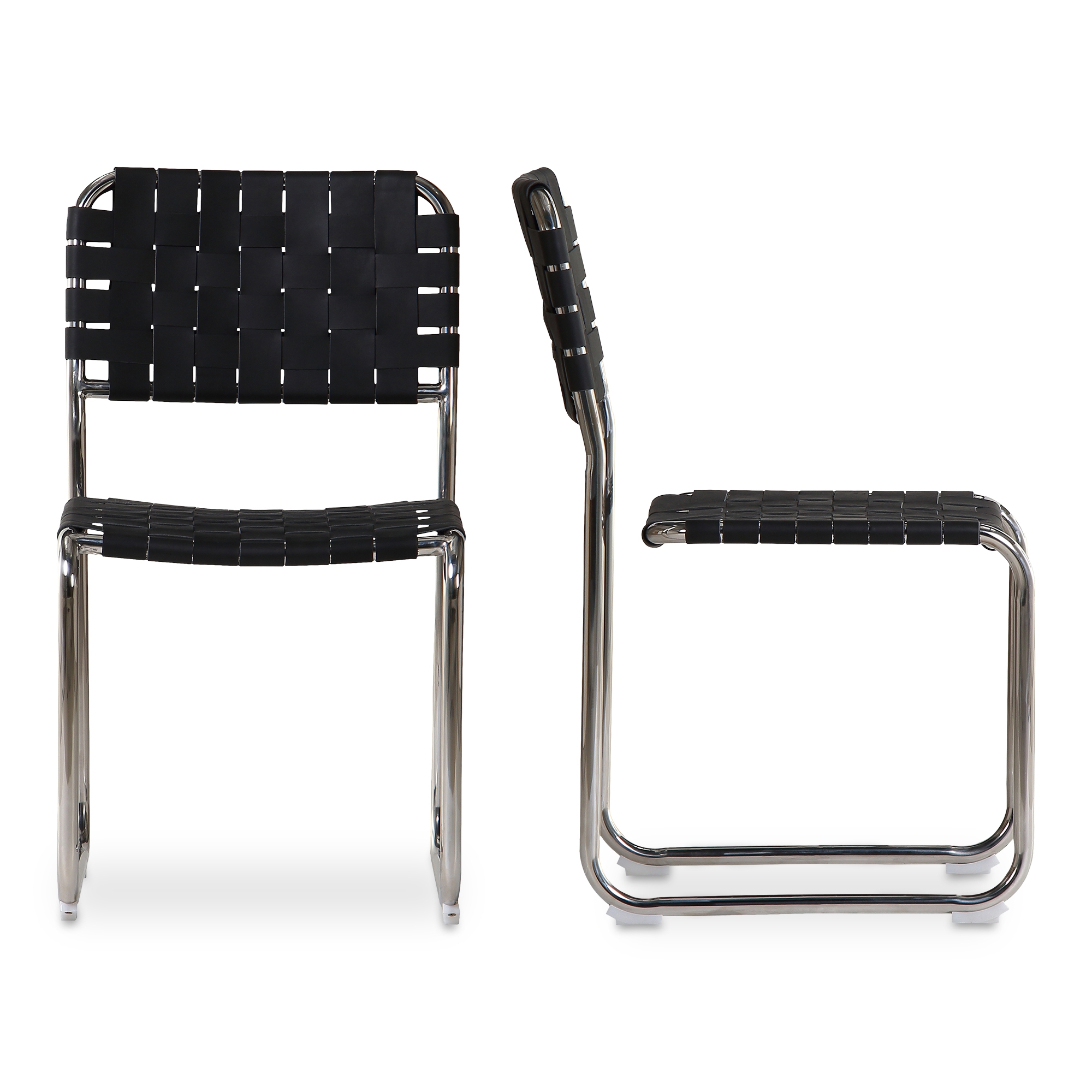 Moma Stainless Steel Dining Chair Black Leather - Set Of Two - Image 1