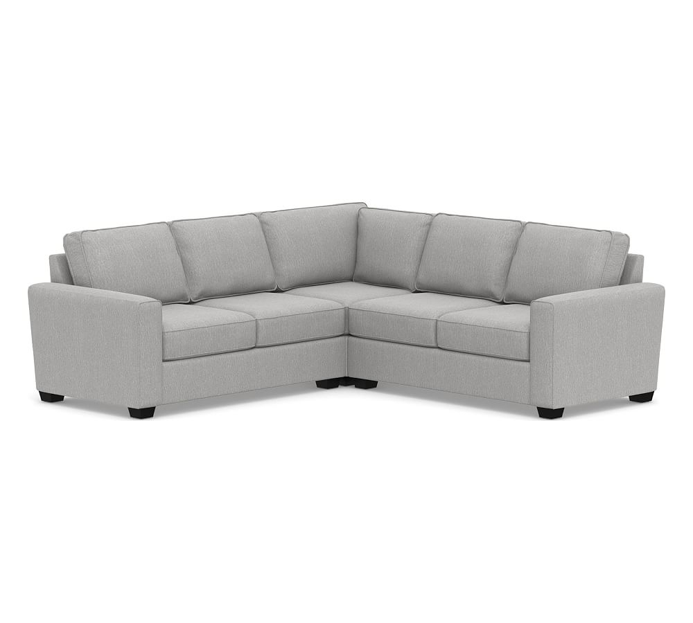 SoMa Fremont Square Arm Upholstered 3-Piece L-Shaped Corner Sectional, Polyester Wrapped Cushions, Sunbrella(R) Performance Chenille Fog - Image 0