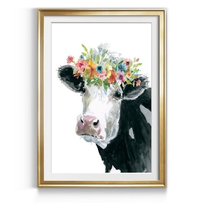 Flower Crown Cow - Picture Frame Painting Print on Paper - Image 0