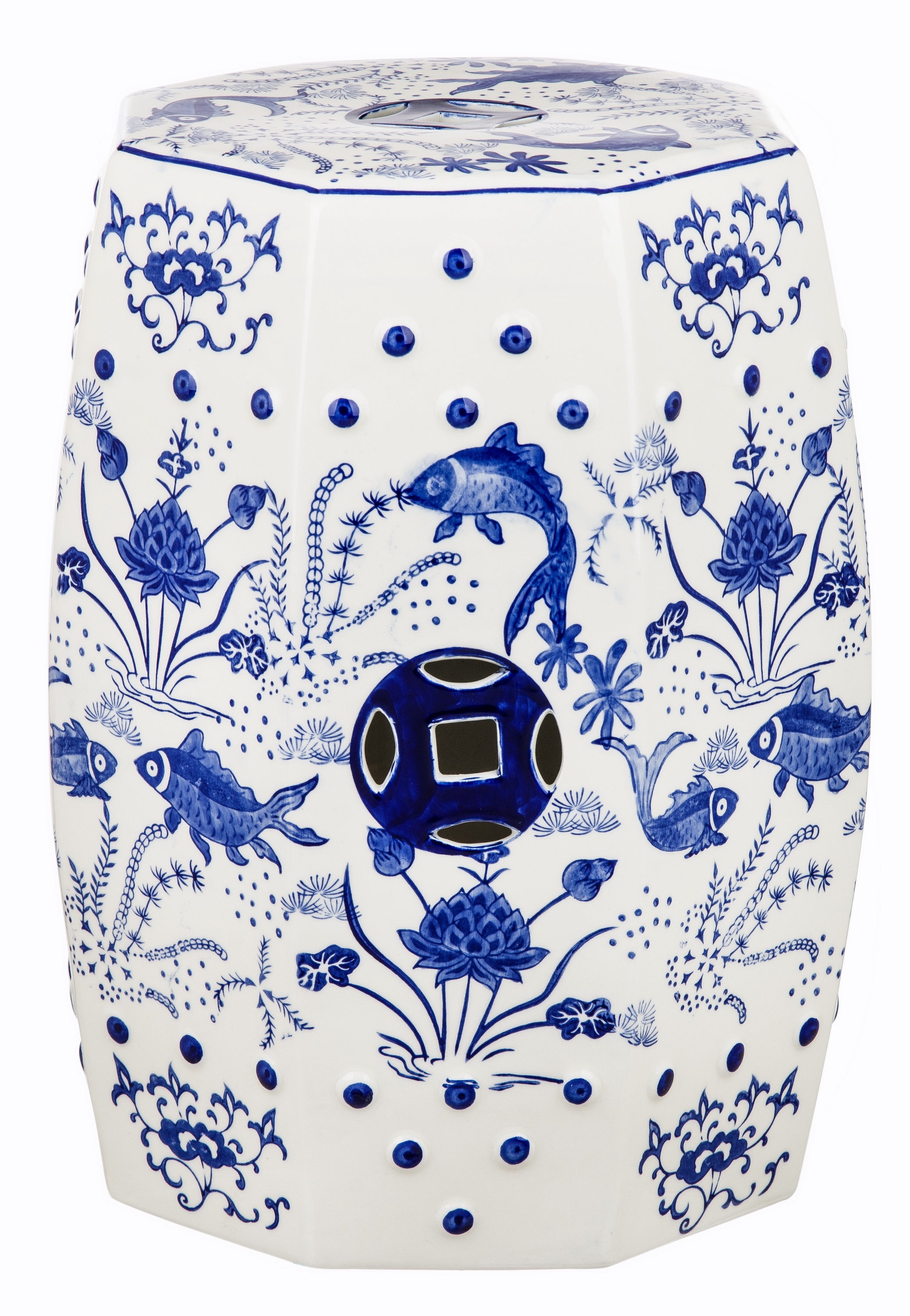 Cloud 9 Chinoiserie Garden Stool - Blue - Safavieh - Image 0