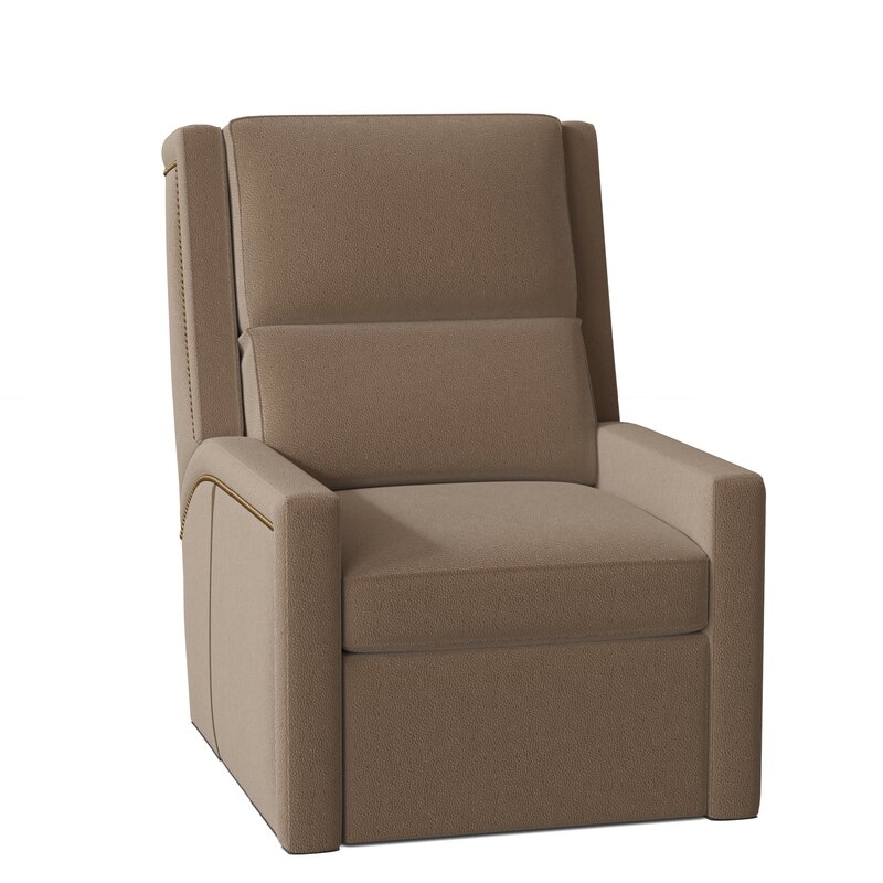 Bradington-Young Norman Power Recliner Body Fabric: Triomphe Alabaster, Nailhead Detail: #9 Gunmetal, Reclining Type: Power Button - Image 0