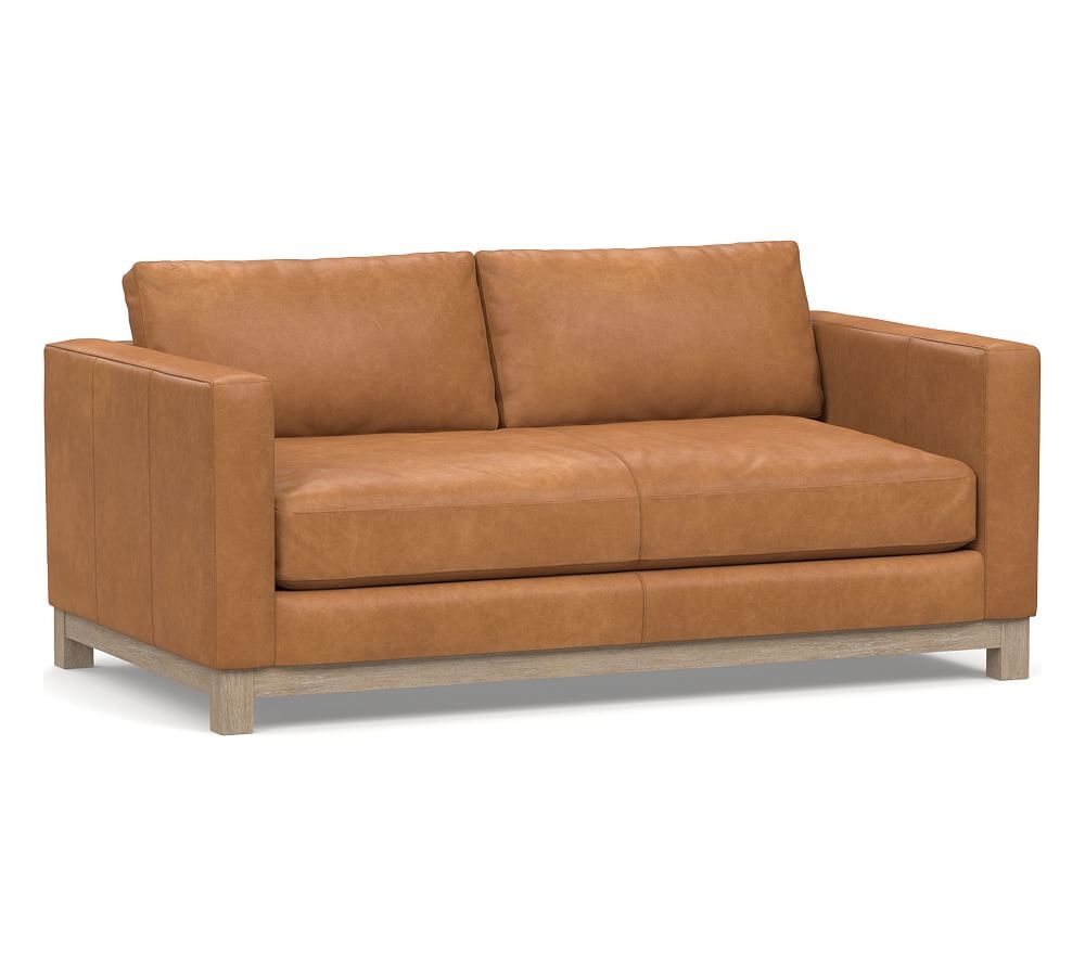 Jake Leather Loveseat 70" with Wood Legs, Down Blend Wrapped Cushions Churchfield Camel - Image 0