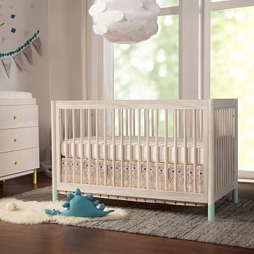 Gelato 4-in-1 Convertible Crib with Toddler Bed Conversion Kit, Washed Natural/White, WE Kids - Image 1