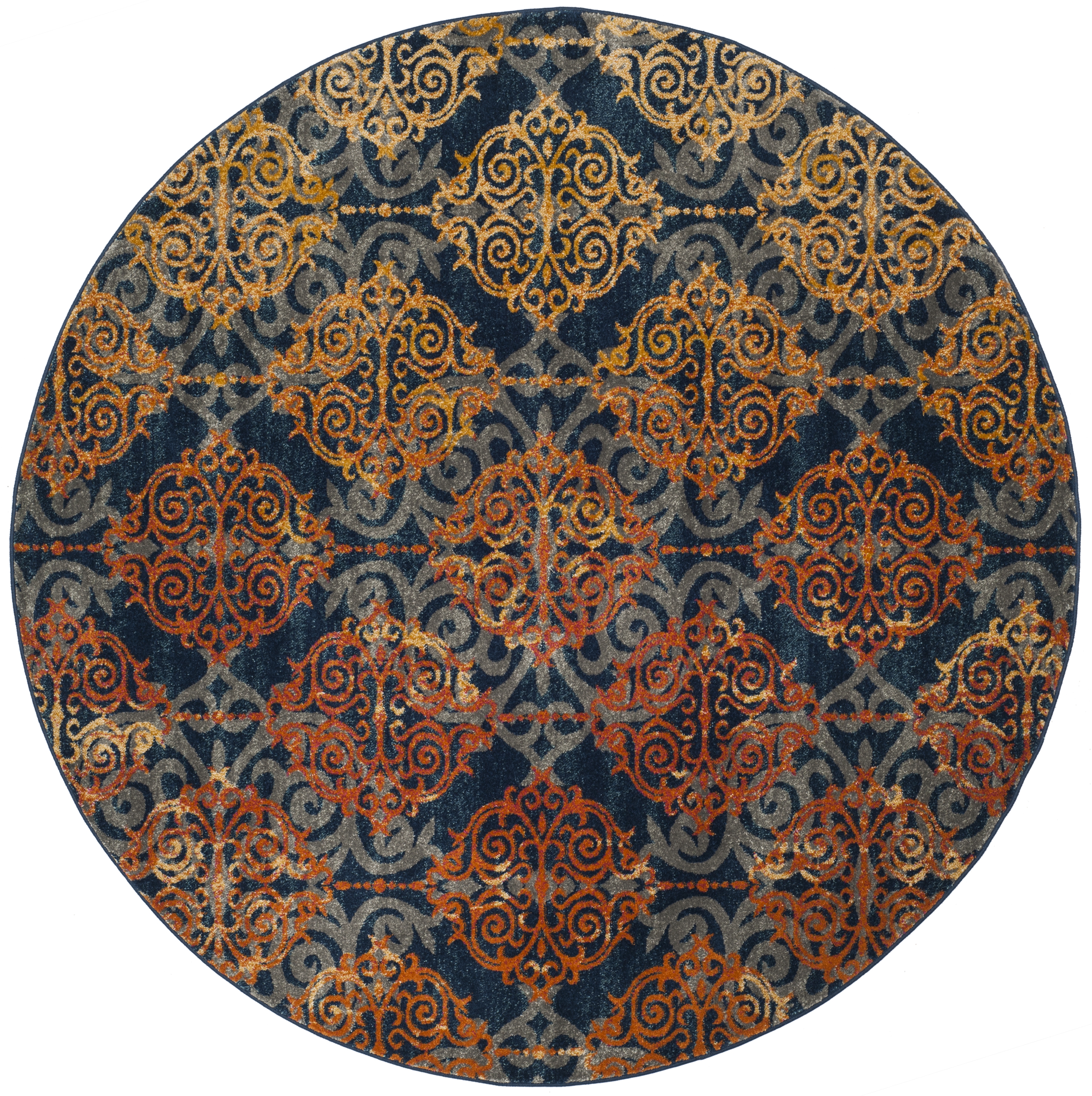 Arlo Home Woven Area Rug, EVK230S, Blue/Orange,  6' 7" X 6' 7" Round - Image 0