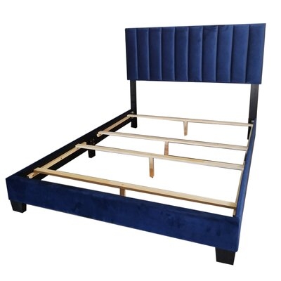 Modern Velvet Upholstered 60" Queen Bed In Blue - Image 0