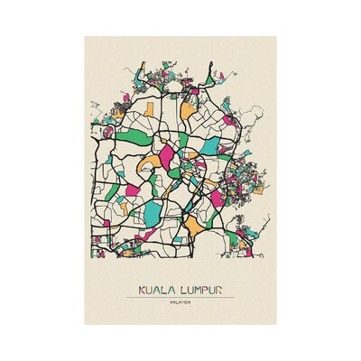 Kuala Lumpur, Malaysia Map by Ayse Deniz Akerman - Gallery-Wrapped Canvas Giclée - Image 0