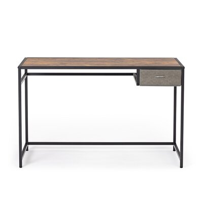 46''W Computer Desk Study Writing Desk For Home Office And School, Industrial Simple Style Metal Frame, Walnut Brown, With Cloth Drawers - Image 0