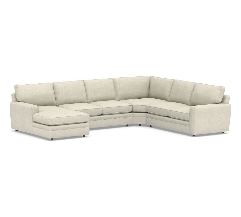 Pearce Square Arm Upholstered Right arm 4-Piece Wedge Sectional, Down Blend Wrapped Cushions, Performance Heathered Basketweave Alabaster White - Image 0