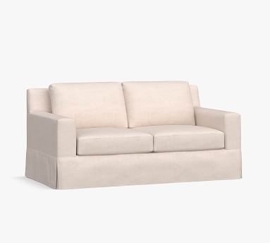 York Square Arm Slipcovered Loveseat 70.5", Down Blend Wrapped Cushions, Performance Heathered Basketweave Dove - Image 2