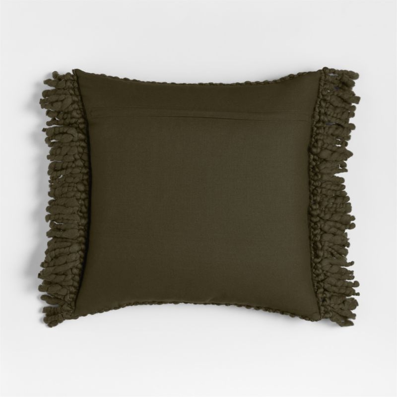 Chunky Woven Wool Fringe 23"x23" Burnt Green Throw Pillow with Feather Insert - Image 2
