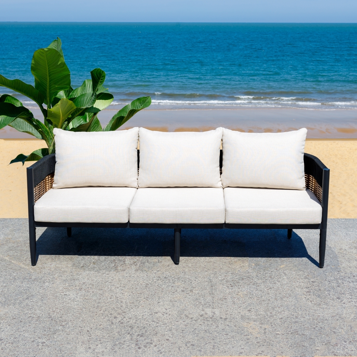 Harrison Indoor-Outdoor 3 Seater Sofa - Black/Taupe - Image 1