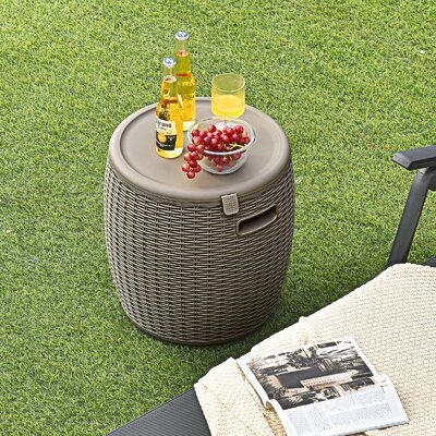 Winston Porter 12 Gallon 4-in-1 Patio Rattan Cool Bar Cocktail Table Side Table Brown - Image 0
