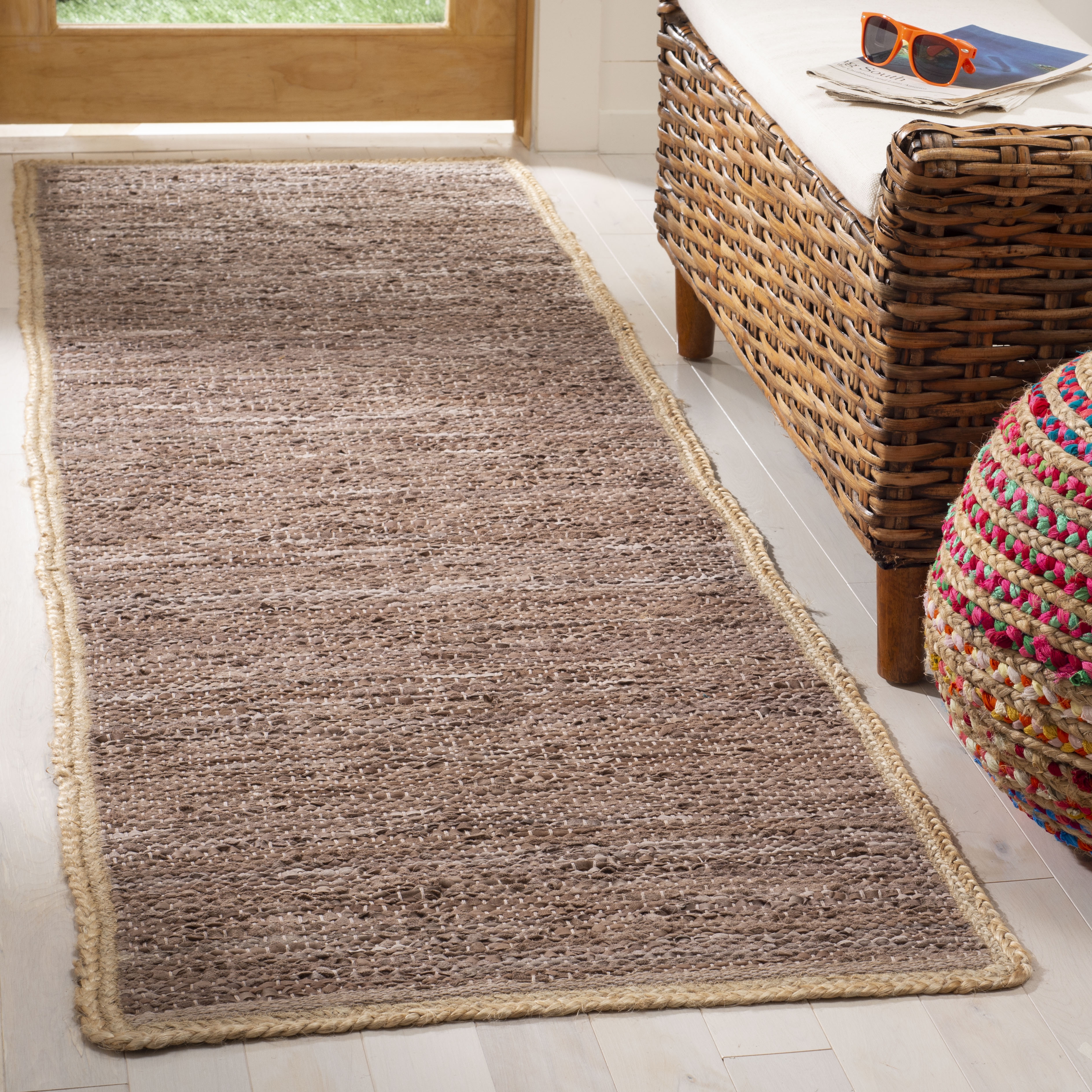 Arlo Home Hand Woven Area Rug, CAP901T, Brown/Natural,  2' 3" X 8' - Image 0