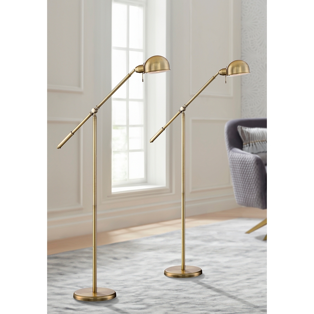 360 Lighting Dawson Adjustable Height Brass Pharmacy Floor Lamps Set of 2 - Image 0