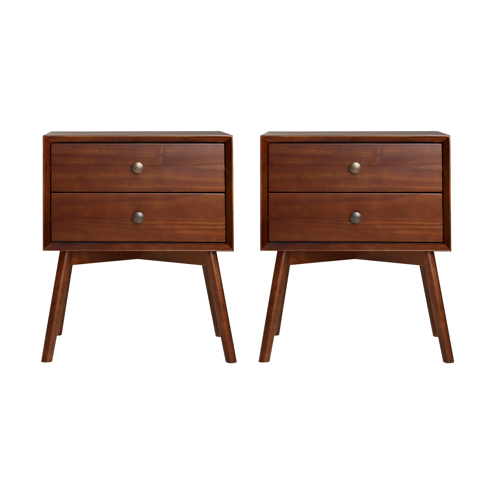 Mid Century Modern 2-Piece 2 Drawer Solid Wood Nightstand Set - Walnut - Image 1