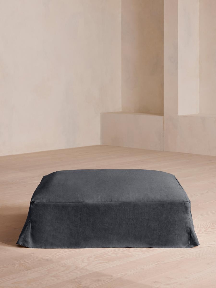 Roma Square Ottoman, Linen, Indigo, US - Image 0