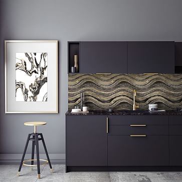 Peel &amp; Stick Travertine Wall Paper, Black And Gold - Image 4