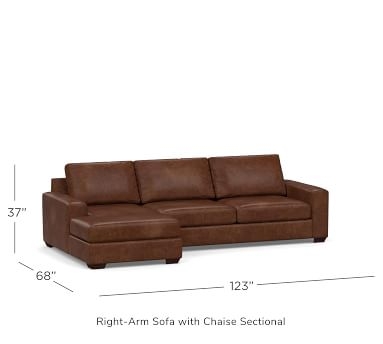 Big Sur Square Arm Leather Left Arm Sofa with Chaise Sectional, Down Blend Wrapped Cushions, Statesville Caramel - Image 4
