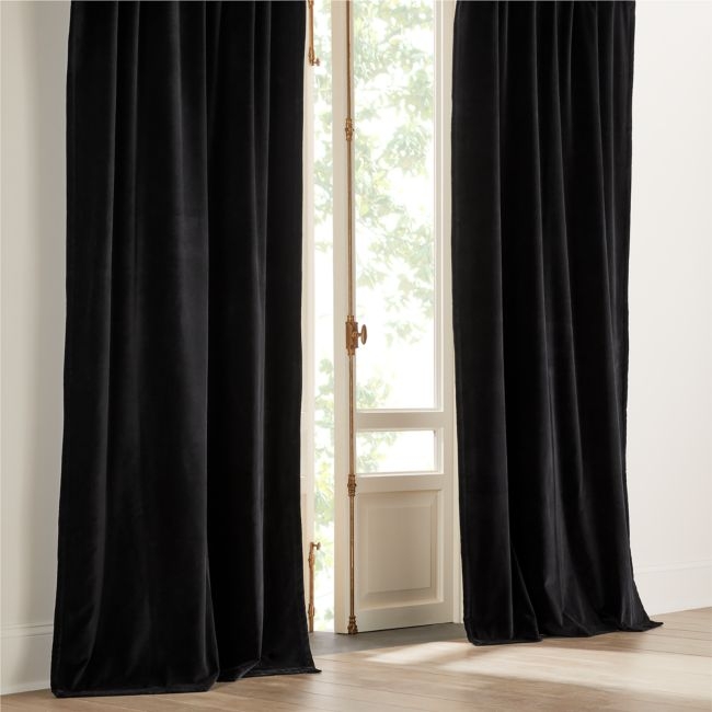 Black Organic Cotton Velvet Blackout Window Curtain Panel 48"x84" - Image 0