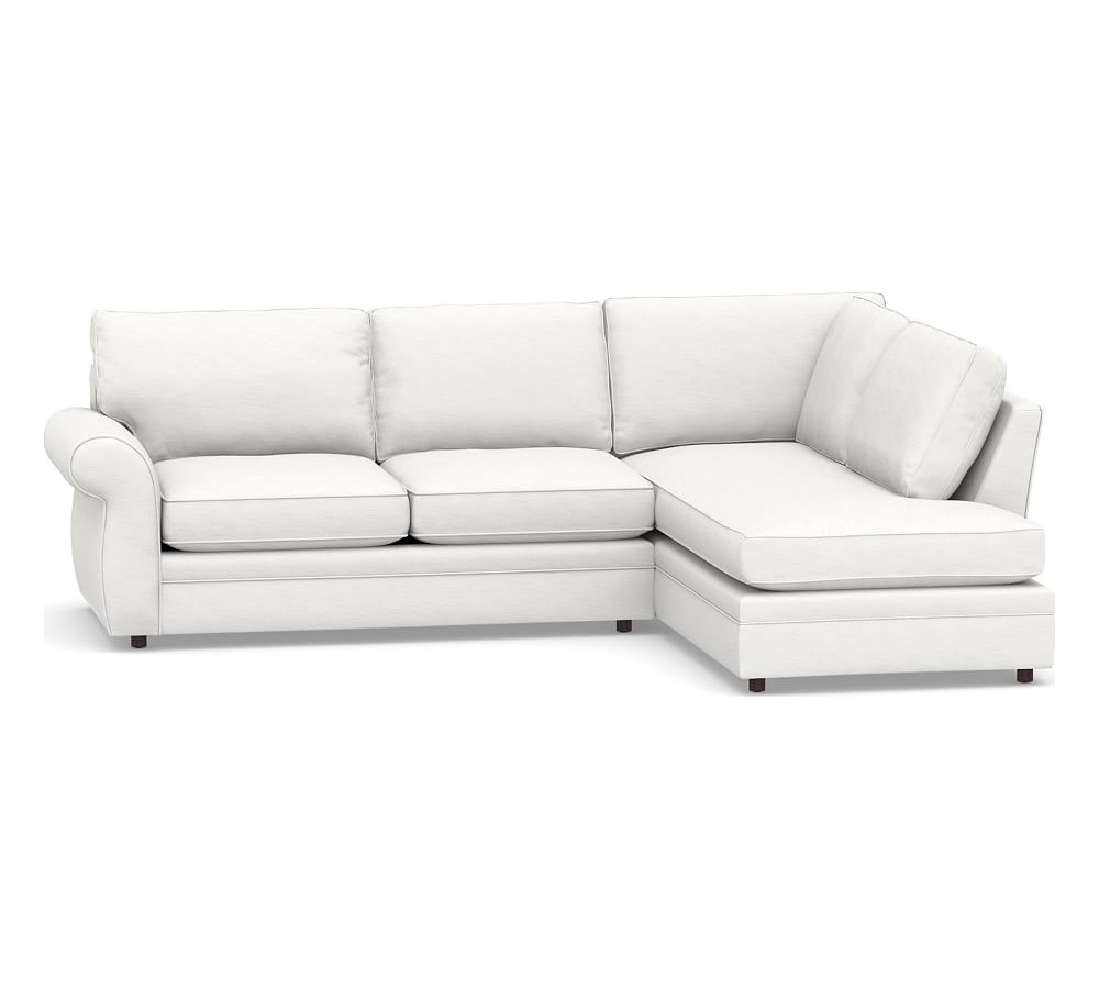 Pearce Roll Arm Upholstered Left Loveseat Return Bumper Sectional, Down Blend Wrapped Cushions, Performance Slub Cotton White - Image 0