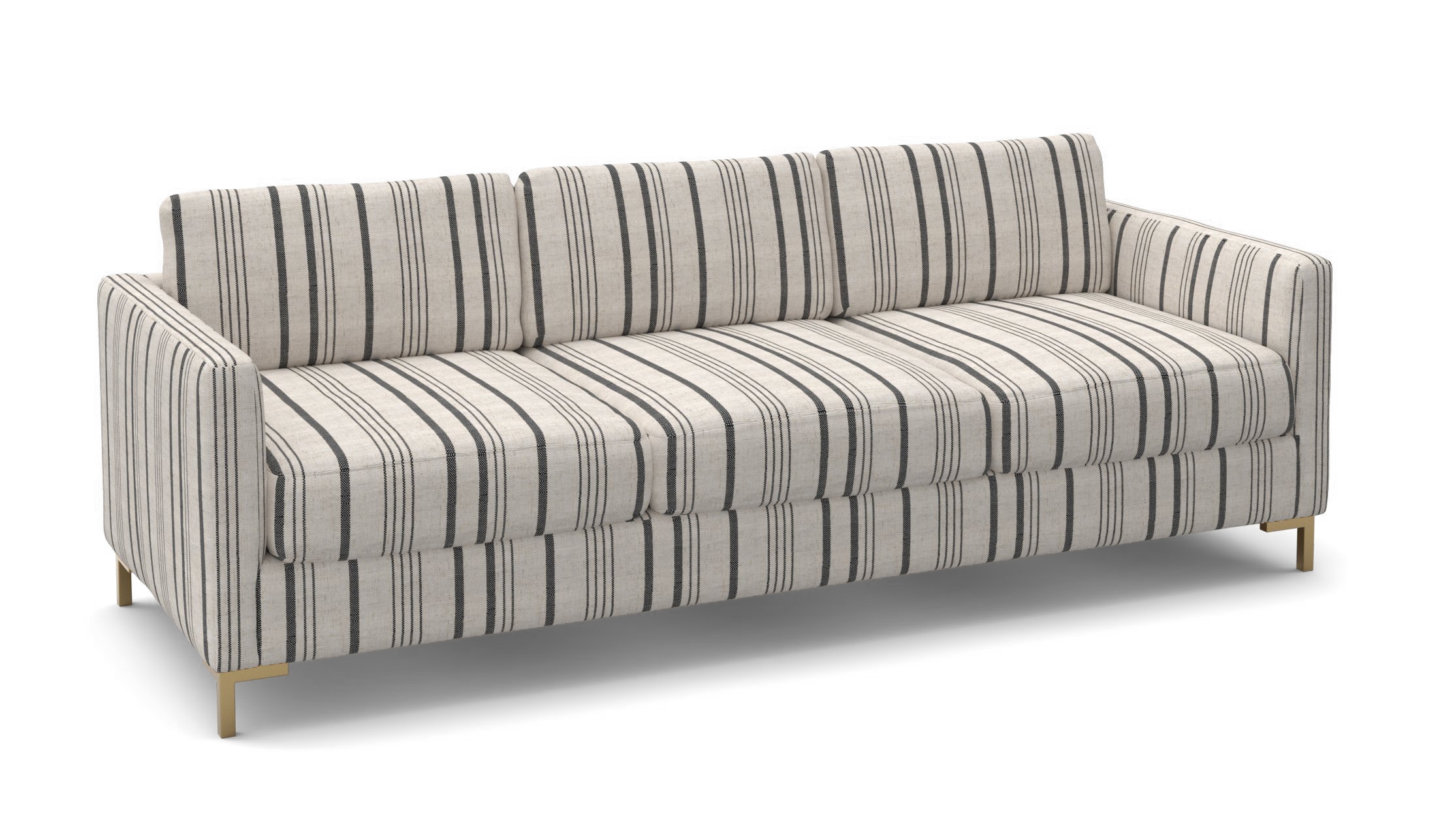 Modern Sofa, Black Market Stripe, Brass L Leg - Image 0