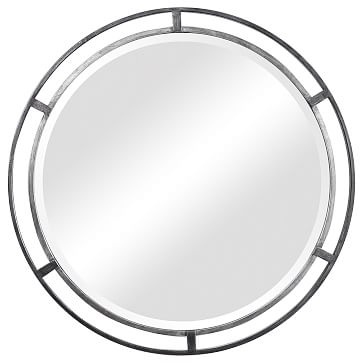 Floating Frame Round Mirror, Silver - Image 1