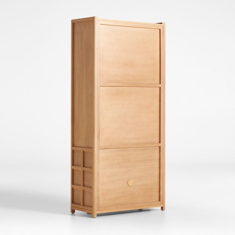 Campagna 93" Rattan and Natural Oak Wood 3-Shelf Storage Bookcase Cabinet - Image 7