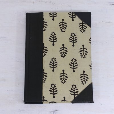 NOVICA Leaves Of Delhi And Leather Accent Cotton Journal - Image 0