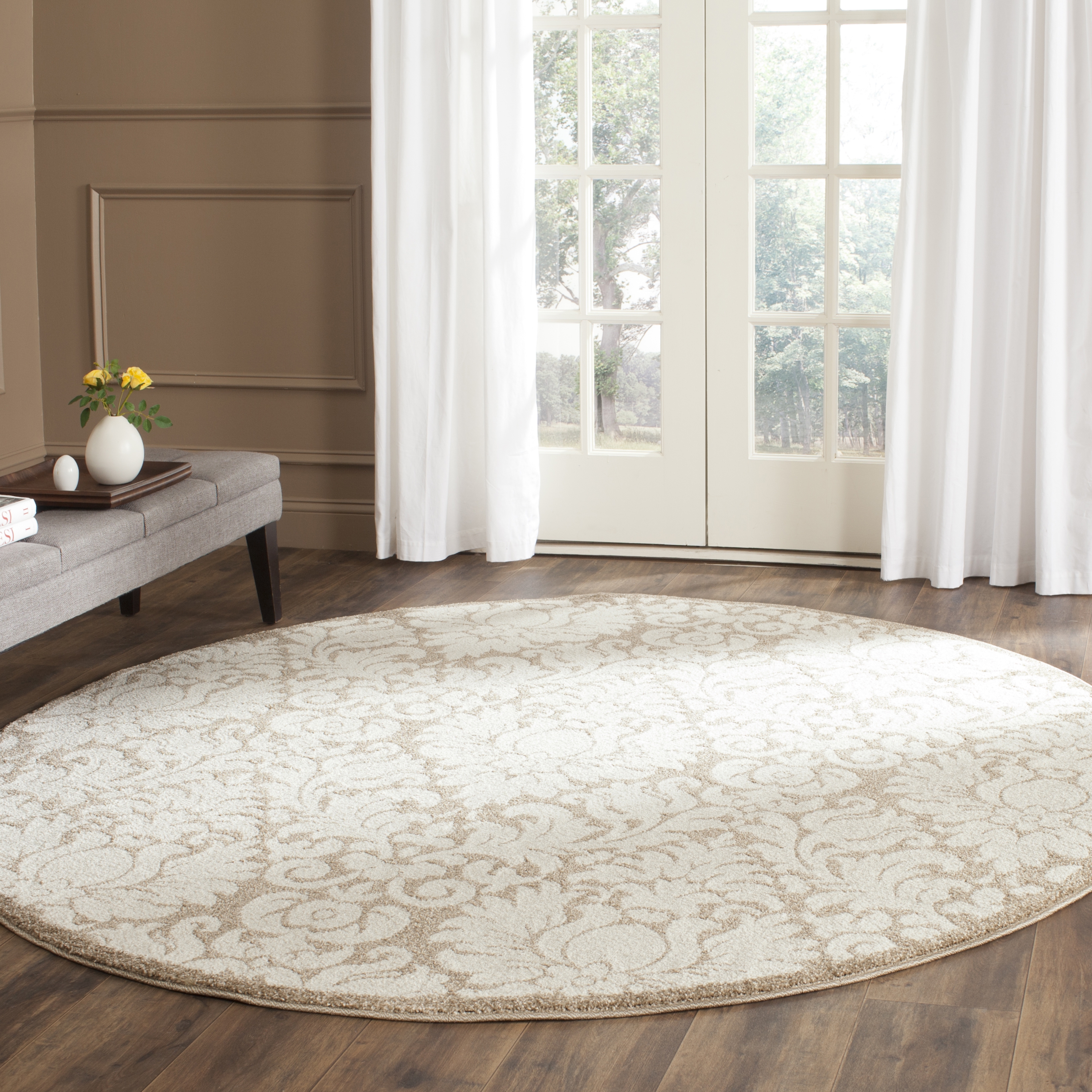 Arlo Home Indoor/Outdoor Woven Area Rug, AMT427S, Wheat/Beige,  7' X 7' Round - Image 1