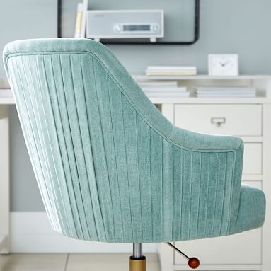 Distressed Velvet Aqua Pleated Swivel Desk Chair - Image 2