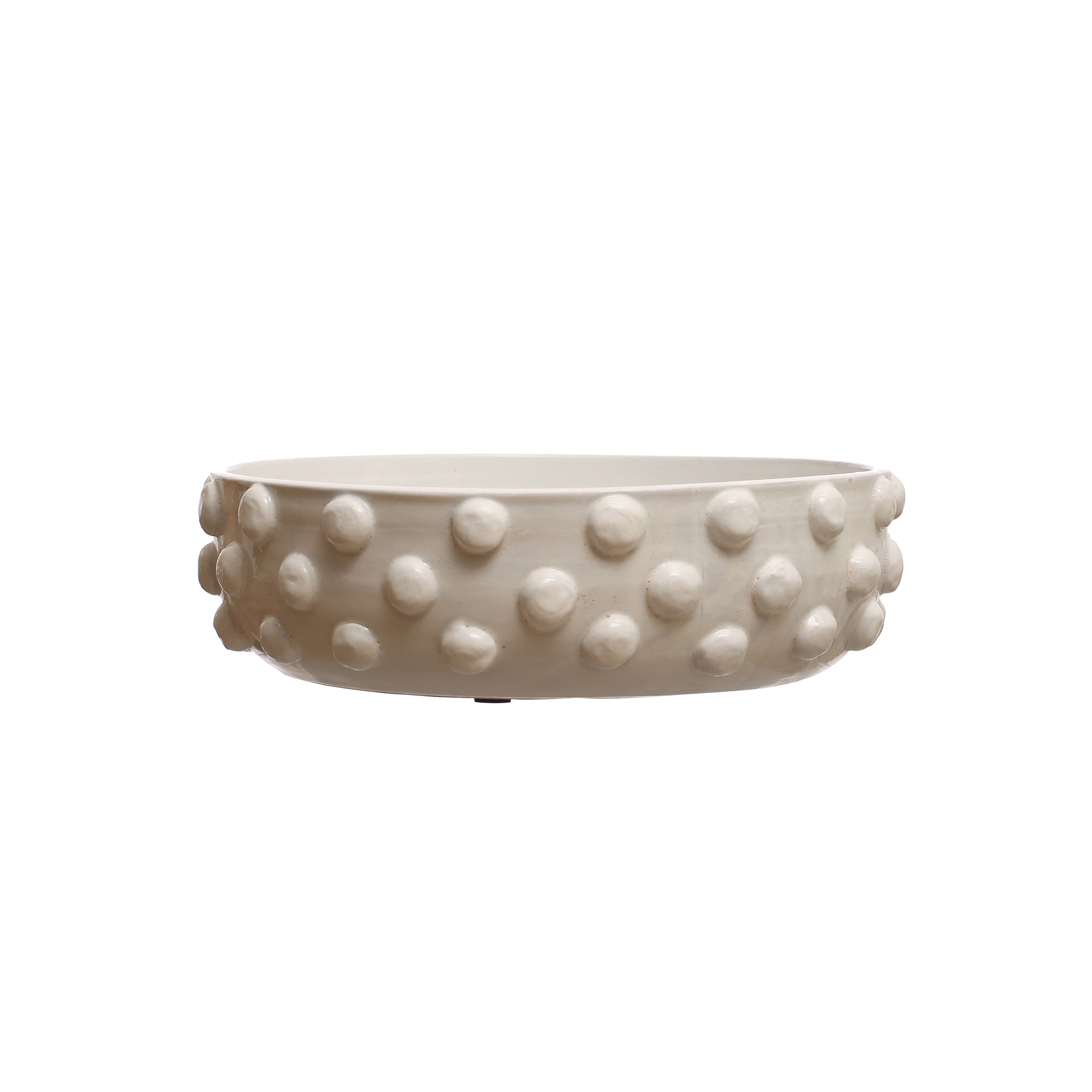 Decorative Terra-cotta Bowl Design and Storage with Raised Dots, White - Image 0