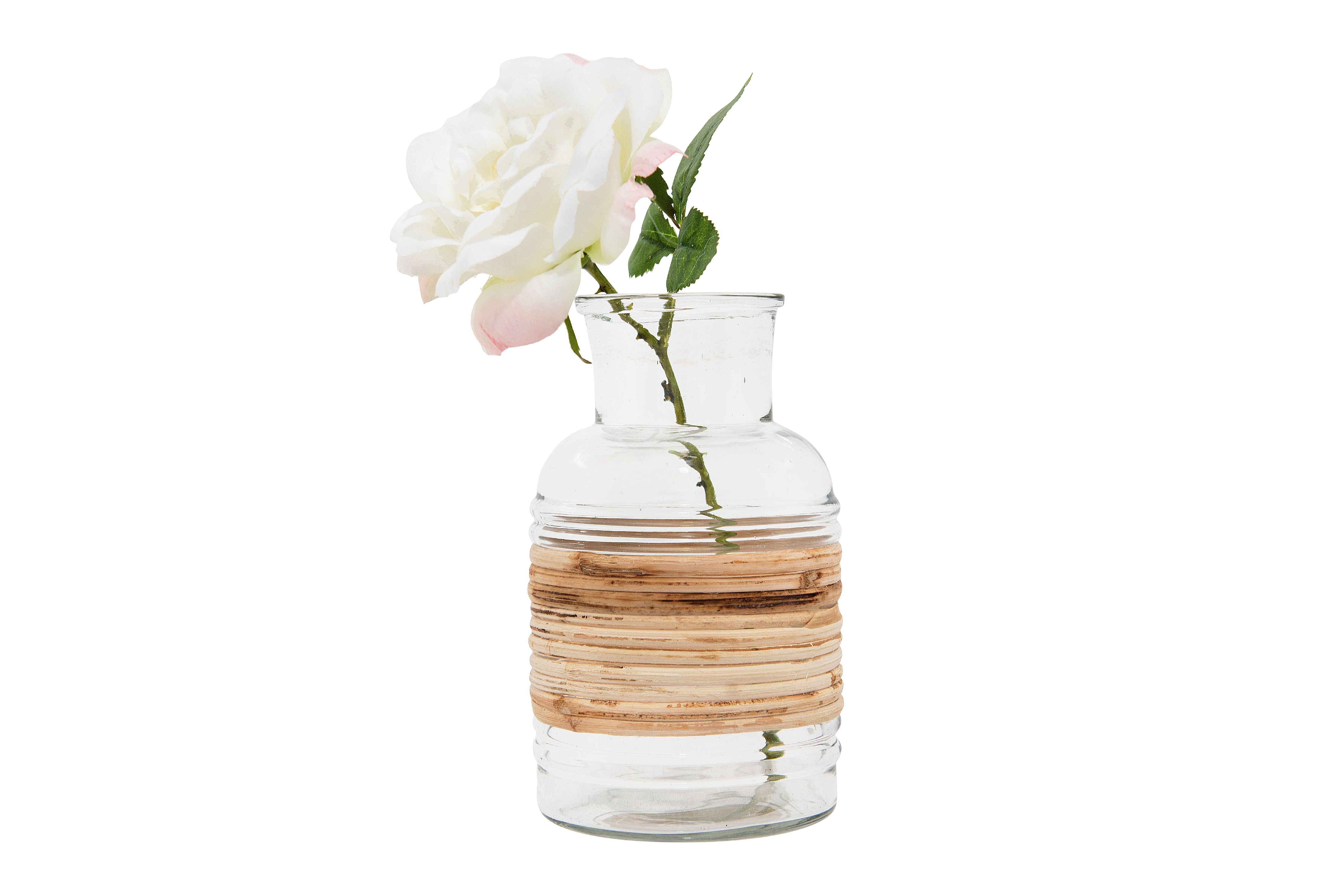 Clear Glass Vase with Wrapped Rattan Accent - Image 3