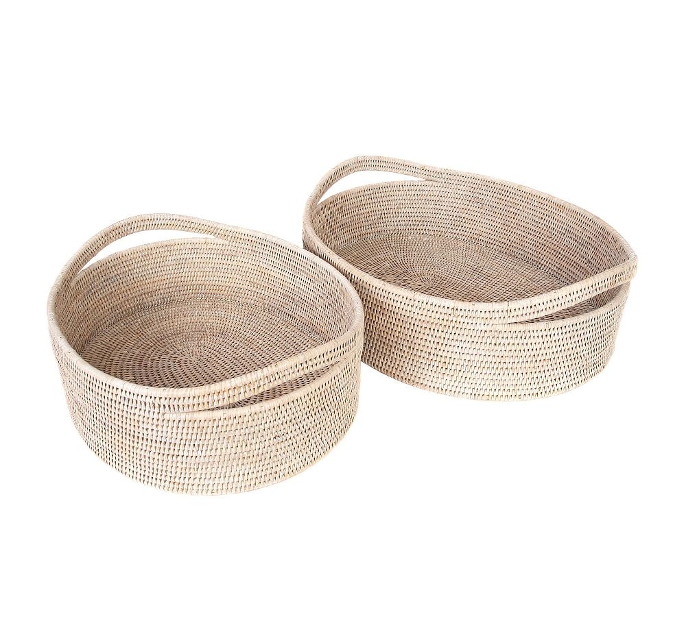 Tava Handwoven Rattan Oval Basket, White Wash, Set of 2 - Image 0