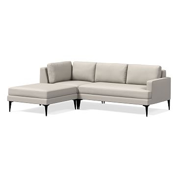 Andes 90" Left Multi Seat 3-Piece Ottoman Sectional, Petite Depth, Yarn Dyed Linen Weave, Alabaster, Dark Pewter - Image 0