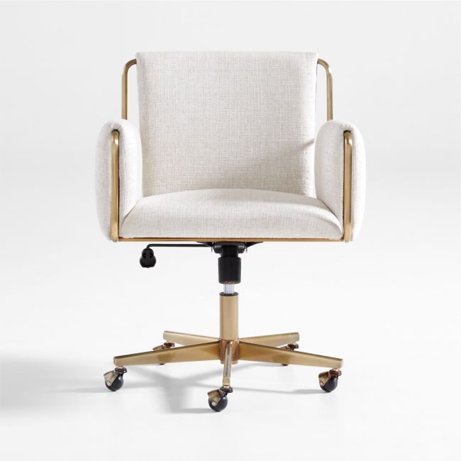 Caterina Natural Upholstered Office Chair with Brass Base - Image 1